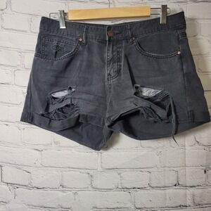 Billabong Distressed Denim Shorts Faded Black Cut Off Womens Size 26 Grunge Goth